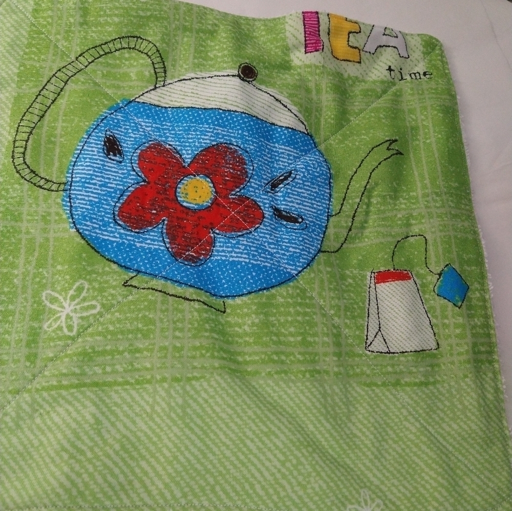 HANDMADE green background tea themed unpaper towels. 8 pack all different design